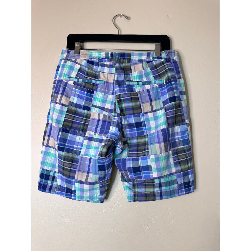 Women's L.L.Bean Favorite Fit Blue Patchwork Madras Chino Shorts 8 - Picture 3 of 5